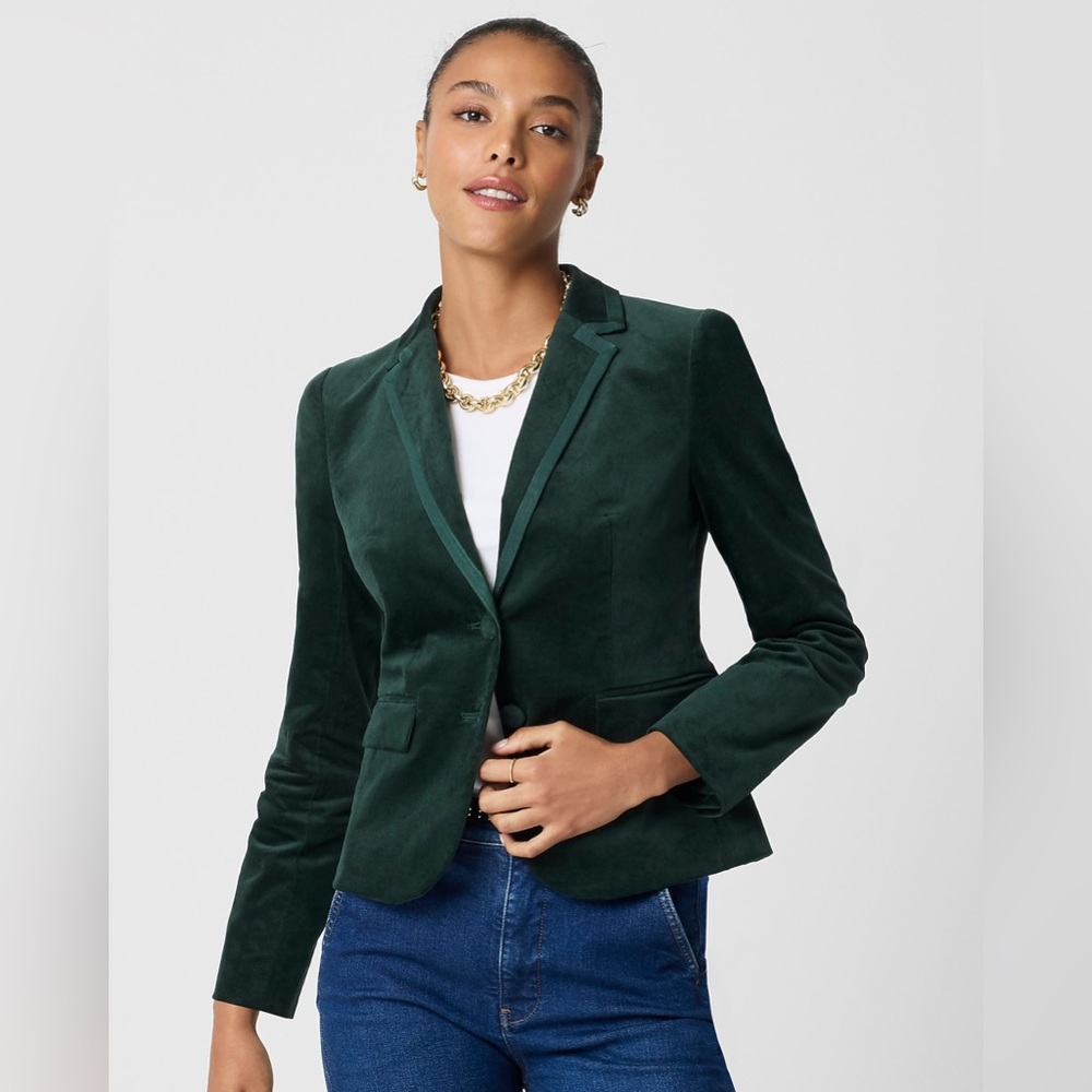 NWT J. Crew Forest Green velvet schoolboy blazer Sz L preppy jacket career
